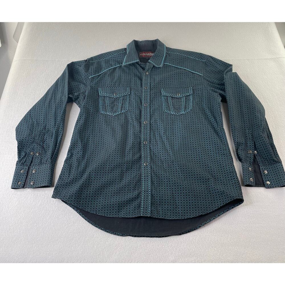 Rock & Roll Cowboy Men's Snap Down Shirt Long Sleeve Black blue Size Large